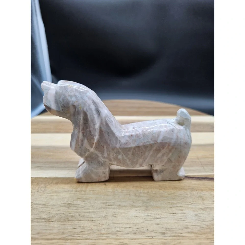 Vintage Carved‎ Marble Onyx Stone Basset Hound Dog Figurine Rock